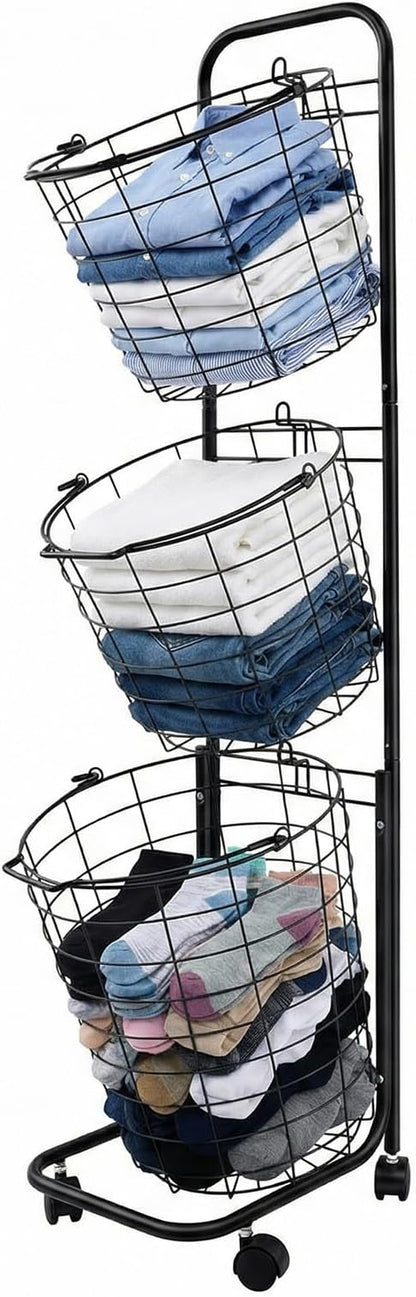 Laundry Basket on Wheels, 3 Tier Large Laundry Hampers, 10.4 * 13 * 48.4inch by Unknown