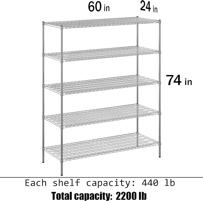 24" Deep x 60" Wide x 74" Height Wire Shelving Kit | 5-Tier | NSF Commercial - Image 3