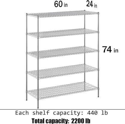 24" Deep x 60" Wide x 74" Height Wire Shelving Kit | 5-Tier | NSF Commercial - Image 3