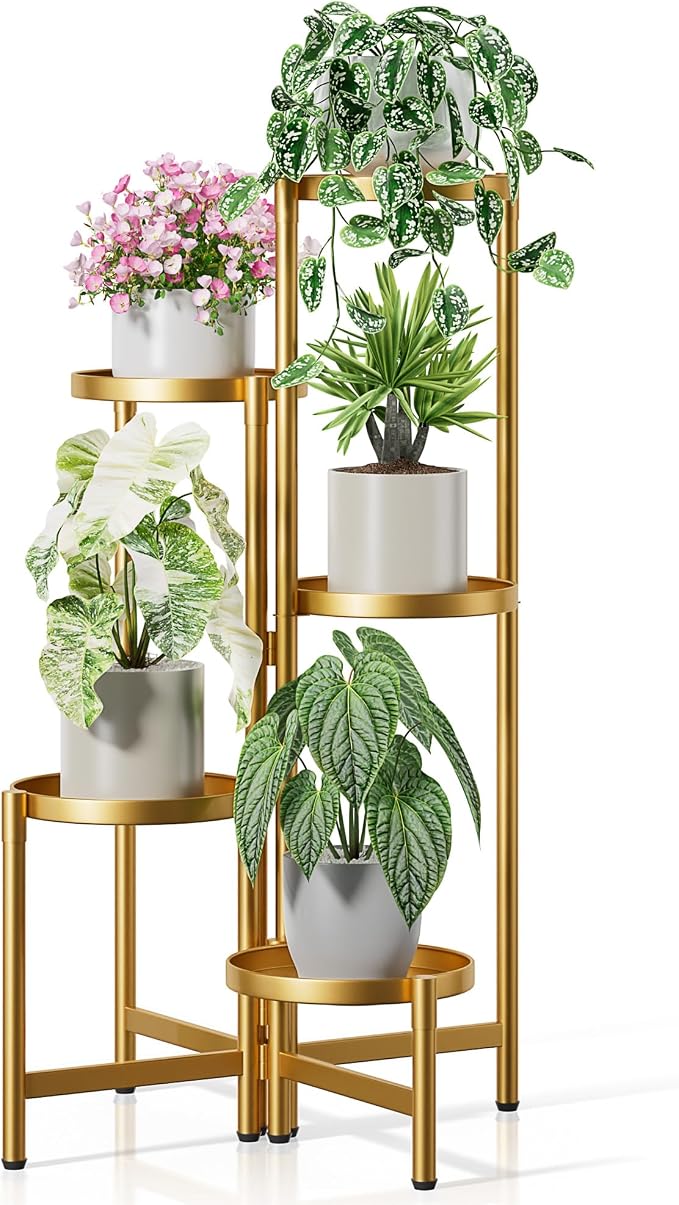 Gold Stand Plants, 5 Tiered Plant Stand Indoor by Unknown