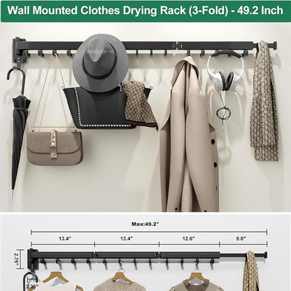 Wall Mount Clothes Drying Rack, Wall Mounted Drying Rack, Upgraded 3-Fold & - Image 5