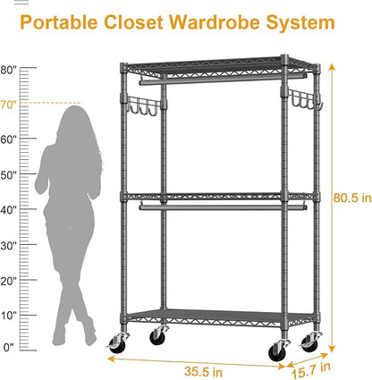 P1 Rolling Clothing Rack with Lockable Wheels, Heavy-Duty Garment Rack - Image 6