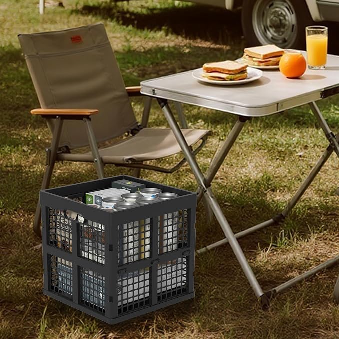 36 L Stackable Plastic Milk Crate, Collapsible Crates, 3 Packs | 13" Black - Image 3
