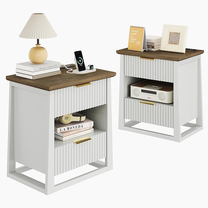 HIFYOBRO Fluted Nightstands Set of 2 by HIFYOBROUS