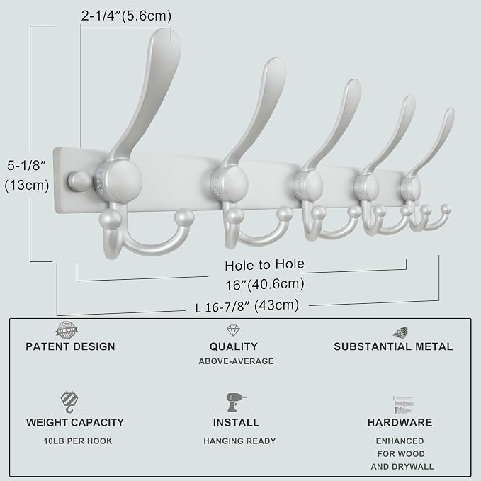 Dseap Coat Rack Wall Mount 2.0 Pro: Heavy Duty 300% Thicker, Stainless Steel - Image 3
