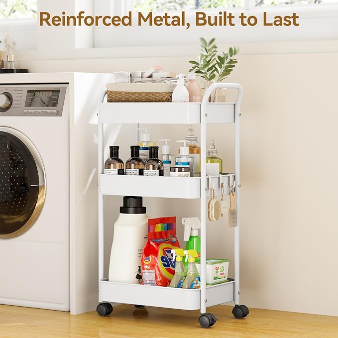 YASONIC 3-Tier Metal Rolling Cart, Sturdy Storage Utility Carts - Image 2