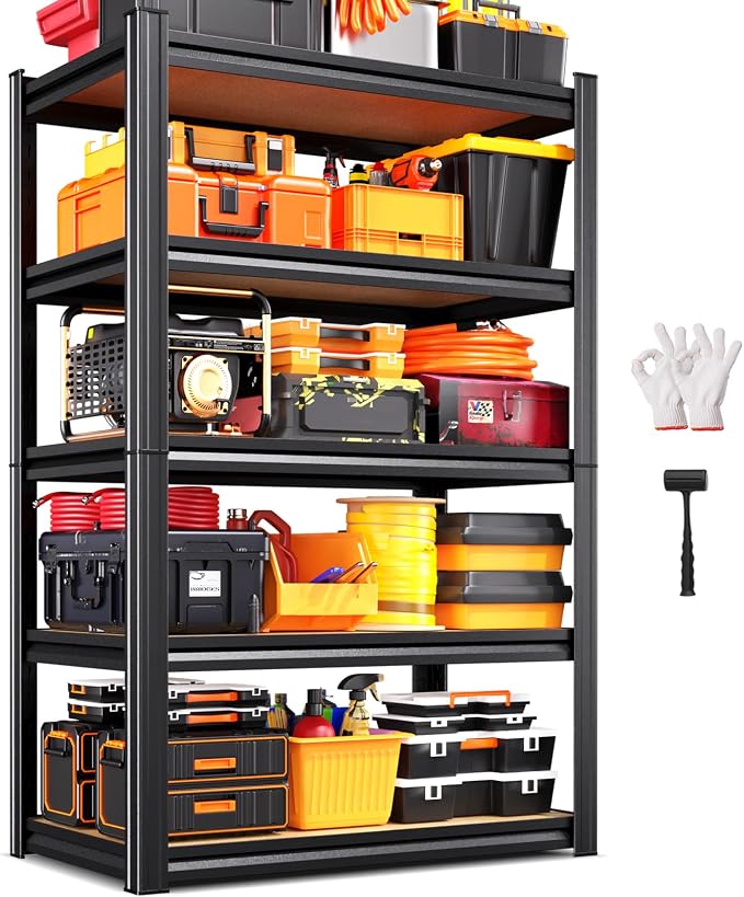 Storage Shelves, Adjustable Shelving Unit, 5T Wood Garage Shelving, Heavy Duty by KORVENA