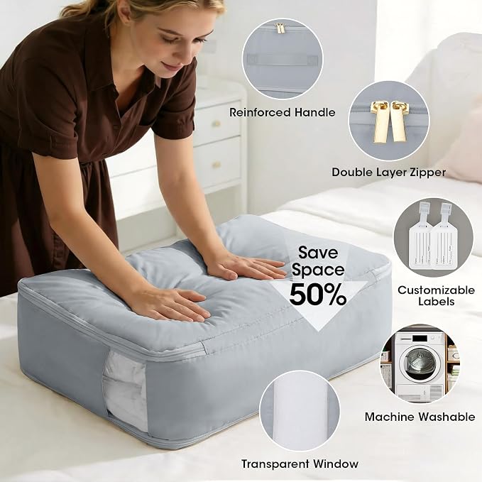 2 Pack Comforter Storage Bag, 136L Blanket Storage Bags Self Compression - Image 3