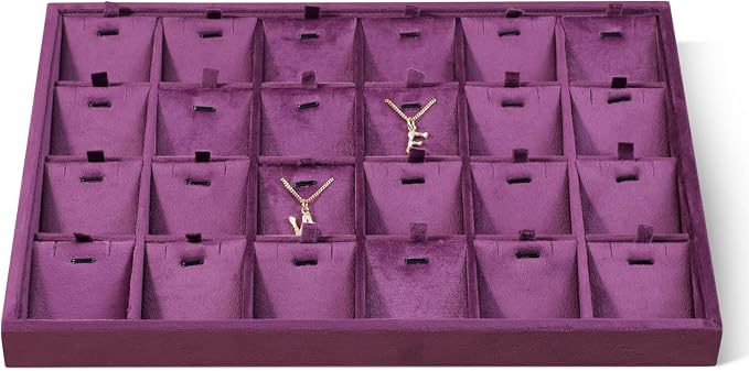 Velvet Necklace Display Tray, Stackable 24 Grid Insert Pendant Necklaces by Dansmiy