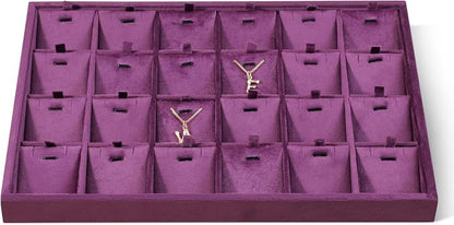 Velvet Necklace Display Tray, Stackable 24 Grid Insert Pendant Necklaces by Dansmiy