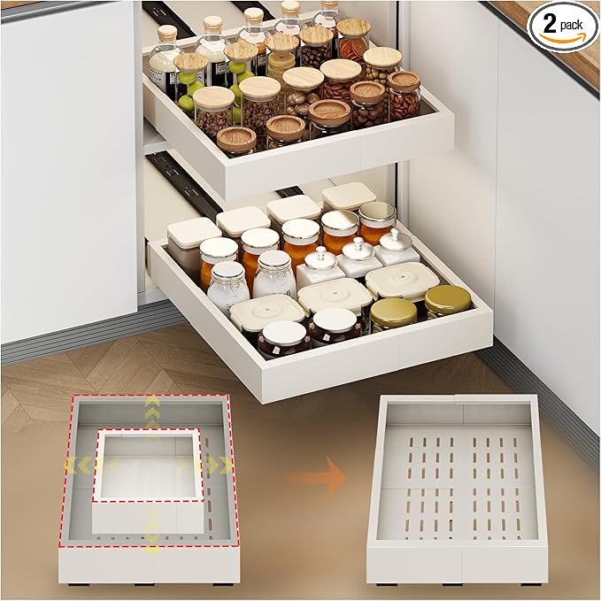 Fokyfok 2Pc Pull out Cabinet Organizer, Depth Expandable No Drill Roll out by Fokyfok