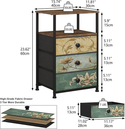 Tohomeor Nightstand with 3 Fabric Drawers Retro End Table with Storage Shelf - Image 2