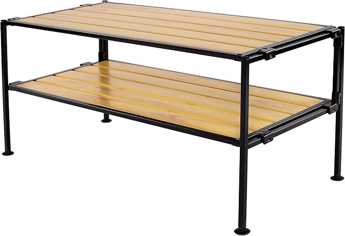 2-Tier Stackable 2" Slat Steel Frame Shoe Rack, 26.5" W x 12.2" D, Aspen | by Unknown
