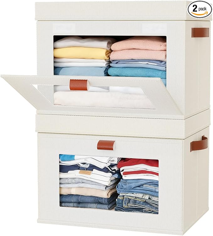 2-Pack Large Storage Bins with Lids, Stackable&Collapsible Closet Storage Bins by Unknown