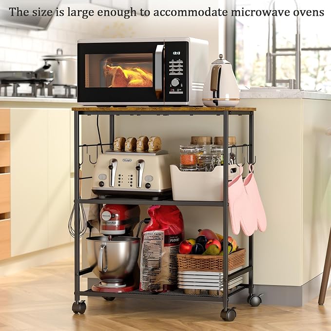 ThreeHio Rolling Kitchen Microwave Cart, 3 Tier Microwave Table Stand - Image 5