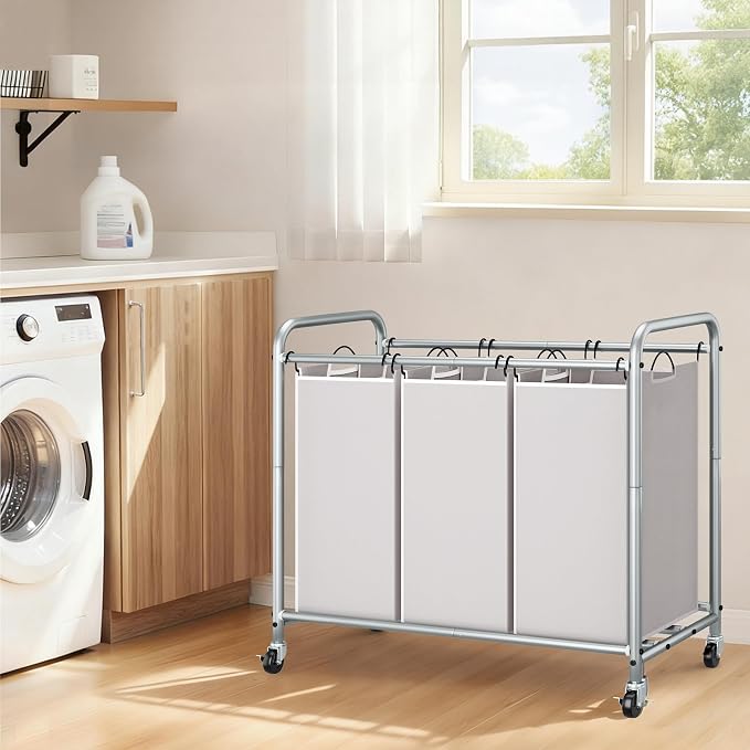 STORAGE MANIAC 3 Section Laundry Sorter, 35.6 Gal Laundry Hamper Cart - Image 6