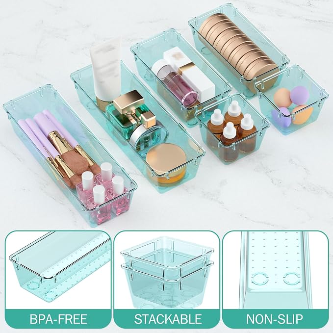 WOWBOX 9 Pack Clear Drawer Organizer Set, Acrylic Drawer Storage Trays - Image 3
