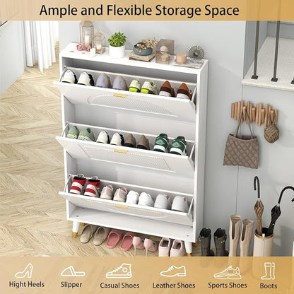 White Shoe Storage Cabinet: 32" Ultra Thin Small Shoe Cabinet - Image 6