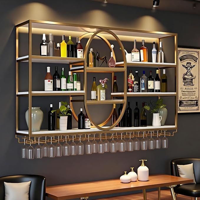 55.1IN Large Wall Mount Wine Rack, Metal 4 Tier Hanging Bottle Holder - Image 7