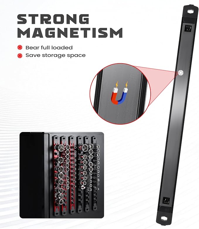 ALOANES 6-Piece Magnetic Socket Organizer, Heavy Duty Aluminum Socket Rails - Image 5