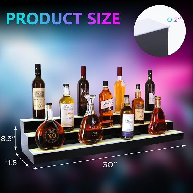 Led Lighted Liquor Bottle Display Shelf, 30 Inch 3 Tier Whiskey Rack, Support - Image 3