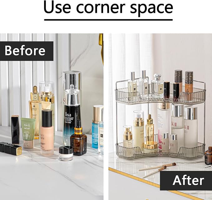 2-Tier Corner Bathroom Counter Organizer – Classic Storage Shelf - Image 3