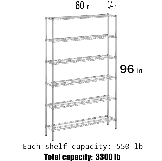14" Deep x 60" Wide x 96" Height Wire Shelving Kit | 6-Tier | NSF Commercial - Image 3