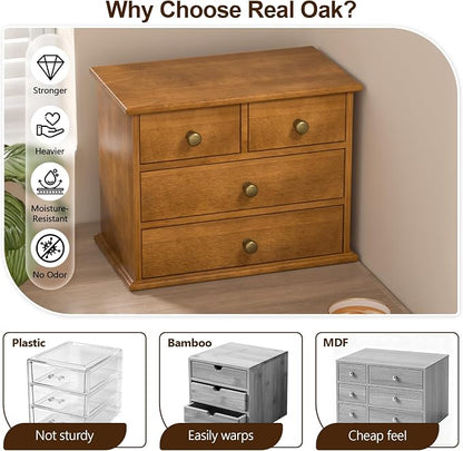 Oak Desk Organizer with Drawers, Durable Wooden Desktop Storage Box | 4 Drawer - Image 3