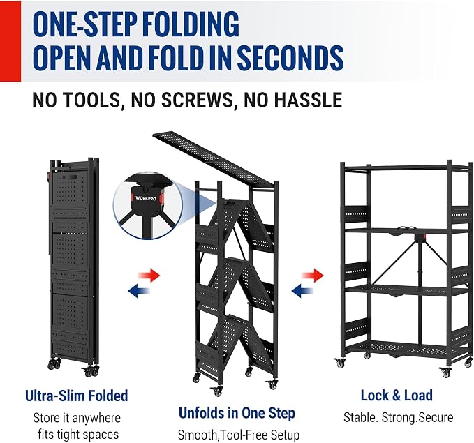 WORKPRO 4-Tier Folding Shelf, No-Assembly Metal Storage Rack - Image 4