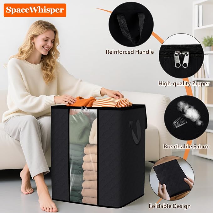 SpaceWhisper 8 Pack 100L Clothes Storage, Foldable Thick Fabric Blanket Storage - Image 3