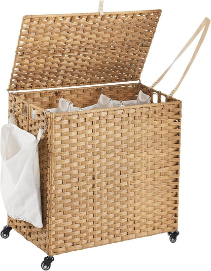 Laundry Hamper with Wheels, 39.6 Gallon Rolling Laundry Basket with Lid by Hiagnete