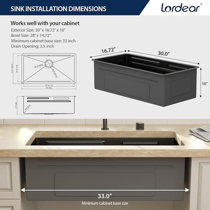 Lordear 30 Inch Waterfall Kitchen Sink Black - Image 7