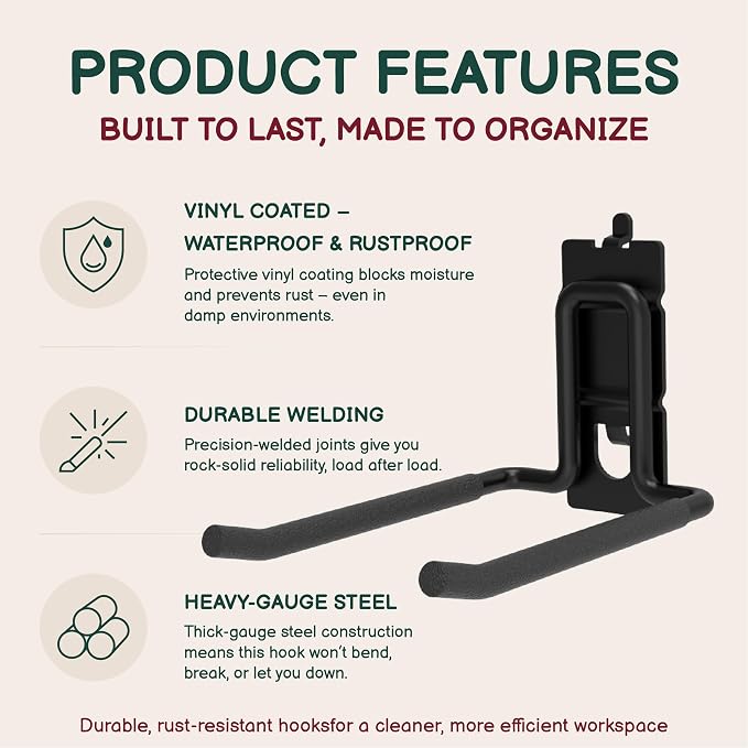 8-Pack Heavy Duty Double Arm Pegboard Hooks | Fit 1/4 Inch Pegboards - Image 3