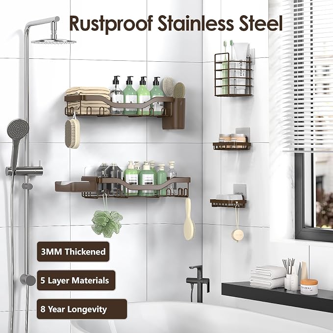 Shower Caddy Adhesive Shower Organizer 7-Pack, Rustproof Stainless Steel - Image 5