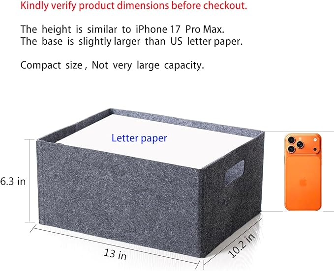 2 pack self-supporting collapsible felt storage basket in darkgrey - Image 2