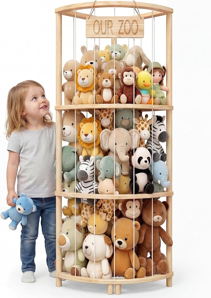 Corner Stuffed Animal Storage Tower, Large Wooden Plush Toy Storage Zoo by Unknown