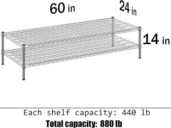 24" Deep x 60" Wide x 14" Height Wire Shelving Kit | 2-Tier | NSF Commercial - Image 3