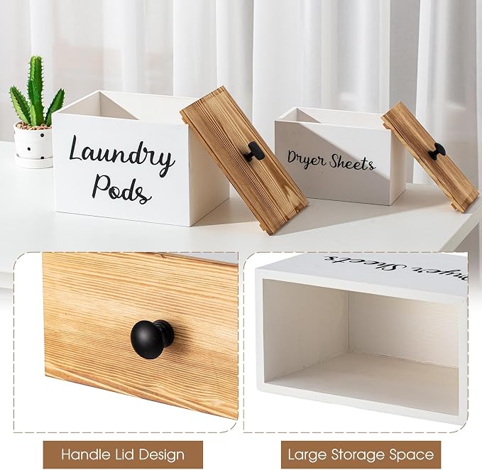 Dandat 2 Pcs Wood Rustic Laundry Dryer Sheet Holder Pod Container - Image 7