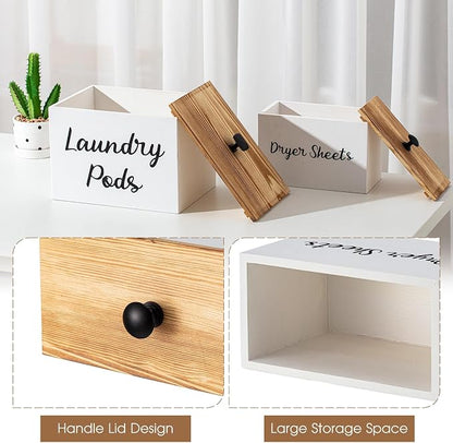 Dandat 2 Pcs Wood Rustic Laundry Dryer Sheet Holder Pod Container - Image 7