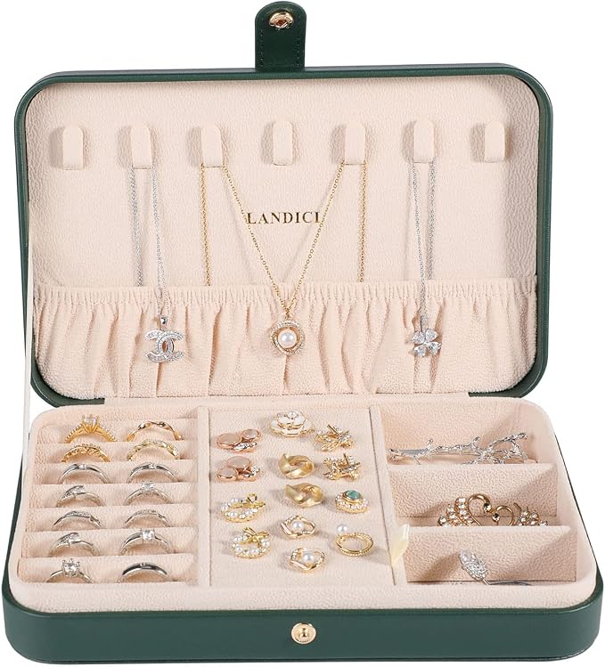 LANDICI Small Jewelry Box for Women Girls, PU Leather Travel Jewelry Organizer - Image 2