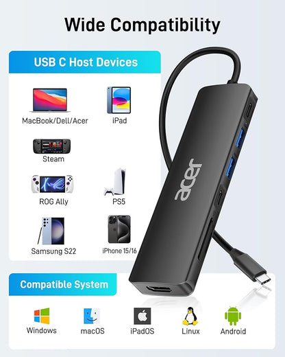 Acer USB C Hub, 7 in 1 USB-C to HDMI Dock, 2 USBA 3.1 GEN1 and 5Gbps Type-C - Image 7