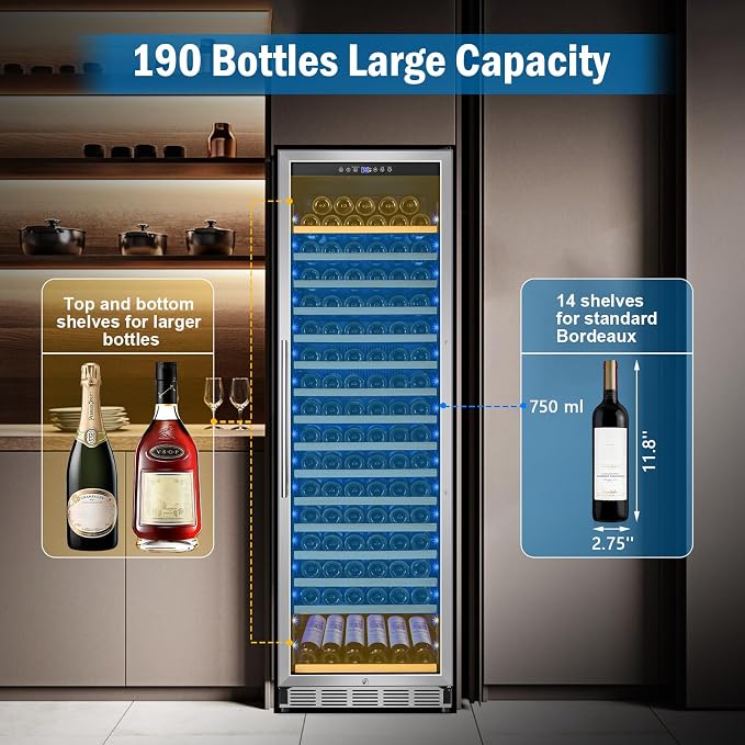 Wine Fridge 24 Inch, 190 Bottles Freestanding or Built-in Wine Cooler - Image 3