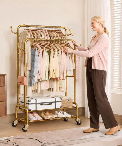 Homde Heavy Duty Clothes Rack: 265lb Rolling Double Rod Garment Hanging - Image 2
