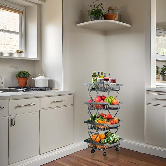Rolling Utility Cart, Foldable Metal Shelf Organizer - Image 7