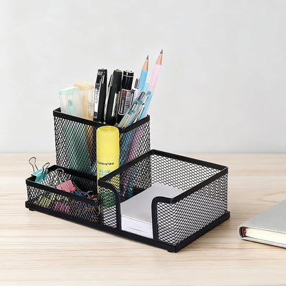 Comix Mesh Pen Pencil Holder Desk Organizer, 3 Compartment Wire Desktop Pen - Image 9