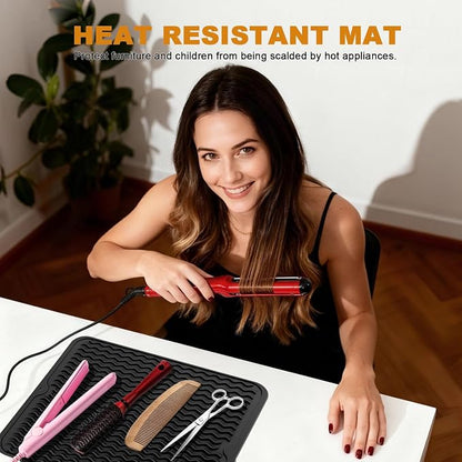 2 Pack Large Curling Irons Mat, Silicone Heat Resistant Portable Travel Mat - Image 2
