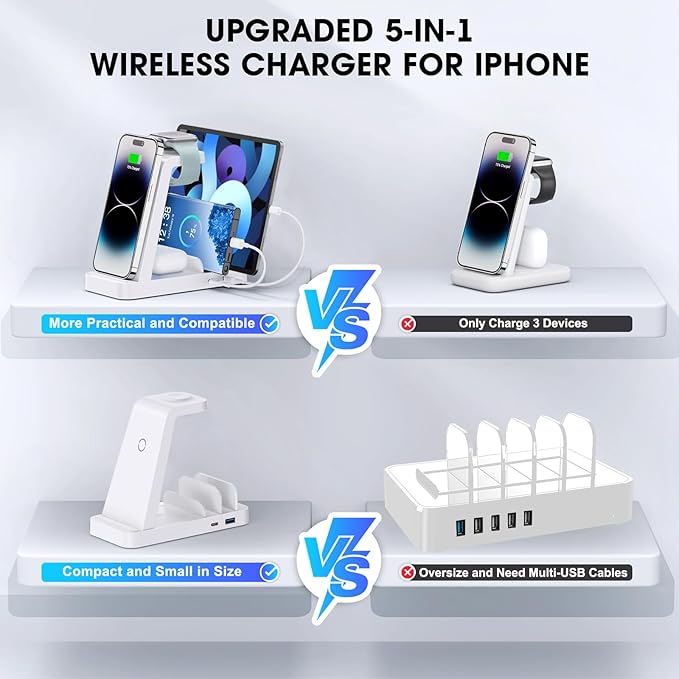 Wireless Charger for iPhone - 5 in 1 Charging Station for Multiple Devices - Image 2