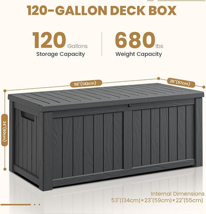 Deck Box, 120 Gallon Outdoor Storage Box Lockable Patio Waterproof - Image 2