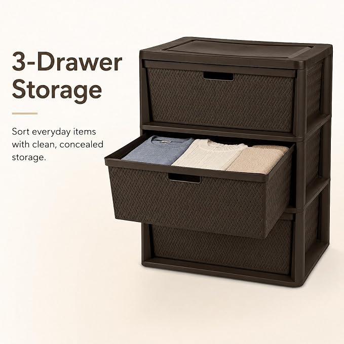 3 Drawer Storage Organizer, Plastic Drawer Organizer Tower, Closet Storage - Image 3