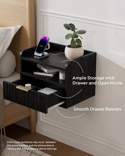 Fluted Floating Nightstand Set of 2, Wall Mounted Bedside Table - Image 4